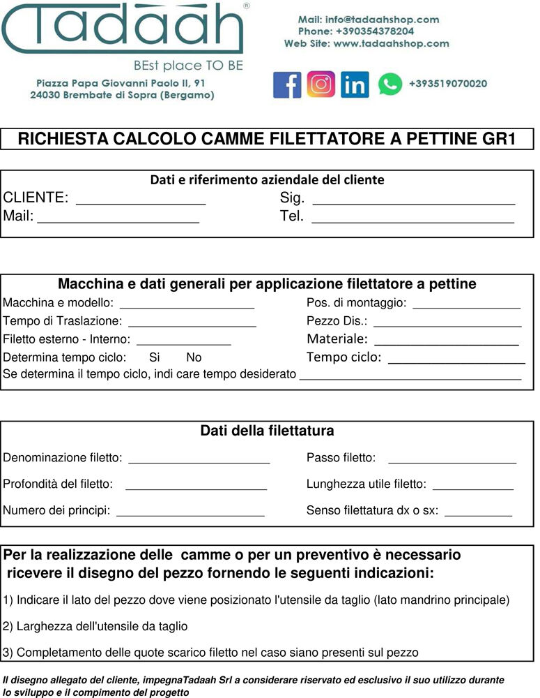 Scheda cliente GR1- SACO Filettatore a pettine per posizione 4-5 Radiale  Gildemeister - DMG Mori  AS20, GS20, GM20, 