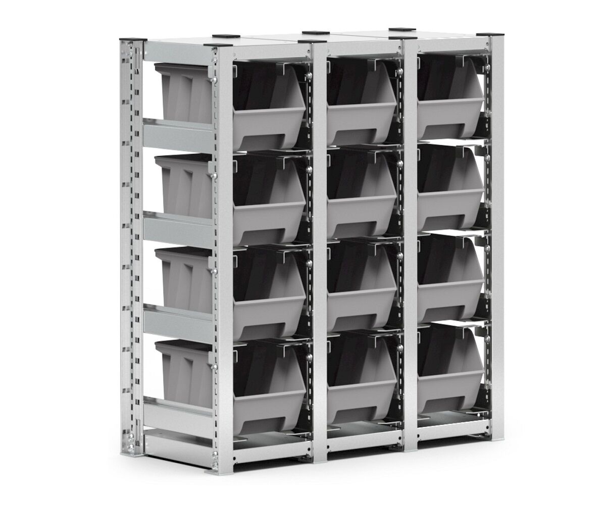 Fami ST0901 Regal mit 12 Behältern die auf Objektträgern ruhen, um ihre Entnahme zu erleichtern - Abmessungen 909x421x1009 mm