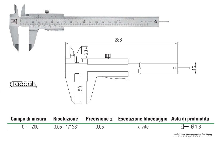 RUPAC S2312020 Messschieber MicroMet PLUS Serie, mit rund Shaft und Schraubensicherung - Messbereich 0-200mm - Genauigkeit 0,05