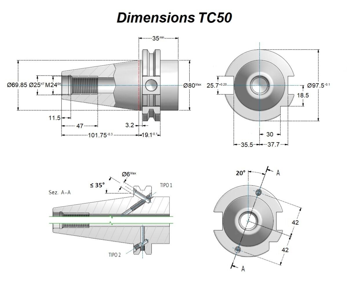 TC50.H340.CK50 Mandrino di precisione per esecuzione e controllo allineamento macchine utensili con gambo SK50 - TC50 - DIN69871