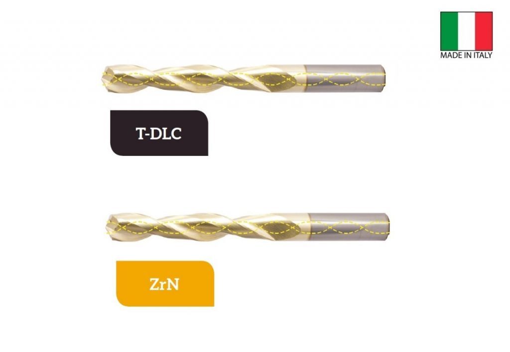 THP2.928AL-DC Punte a elica 30° in metallo duro da Ø4.0 a Ø12.0 con fori di lubrificazione, a due taglienti ad alte prestazioni, gambo cilindrico 8xØ, rivestita ZrN o T-DLC