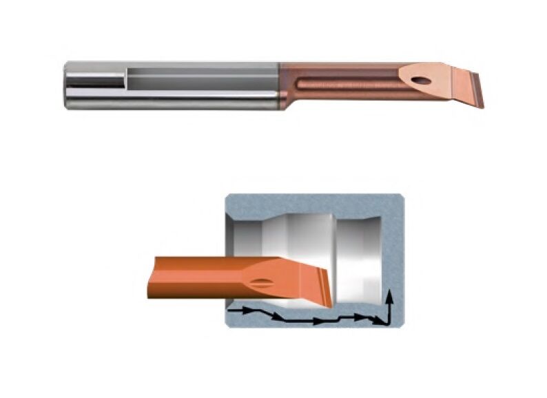 CBL Micro Bareno per profili interni sinistro con rompitruciolo Carmex Tiny Tools in metallo duro rivestito TNX, fantina mobile, selezionare la dimensione d1 per il foro e L1 per la profondità