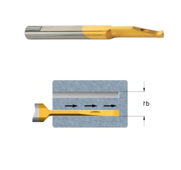 MVL Micro Bareni sinistri per scanalatura frontale profonda con partenza da faccia piena Tiny Tools Carmex in metallo duro non rivestito K20, rivestito BXC o BMK, selezionare la dimensione d1 per il foro e L1 per la profondità