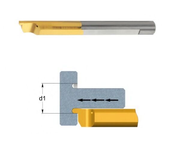 MZL Micro Bareni sinistri per scanalatura frontale raggiata con esecuzione all'interno del foro Tiny Tools Carmex in metallo duro non rivestito K20, rivestito BXC o BMK, selezionare la dimensione d1 per il foro e L1 per la profondità