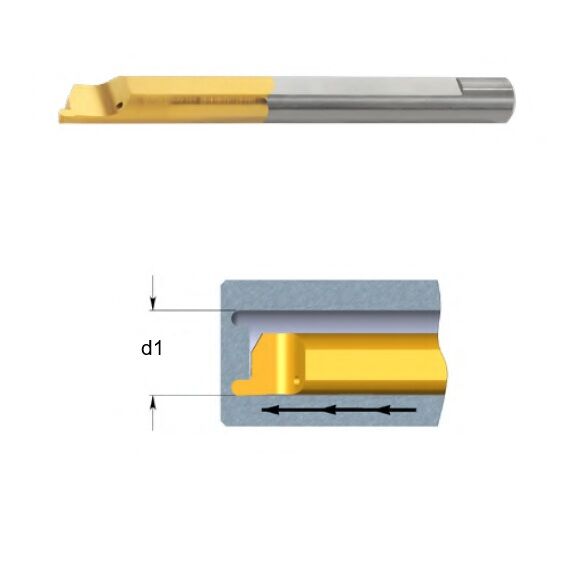MZR Micro Bareni destri per scanalatura frontale raggiata con esecuzione all'interno del foro Tiny Tools Carmex in metallo duro non rivestito K20, rivestito BXC o BMK, selezionare la dimensione d1 per il foro e L1 per la profondità