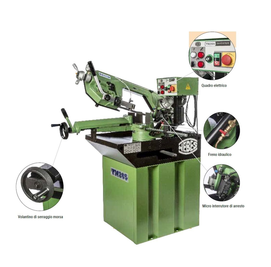NEBES TM 205 INV Segatrice a nastro industriale con motore inverter a magneti permanenti 2500W e freno idraulico - Lama 2080x20x0.90 mm