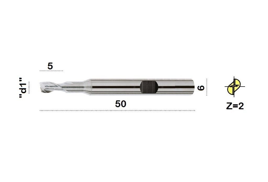 TM-3.2W-0300L Fresa elicoidale in metallo duro Ø3 a due taglienti taglio al centro con gambo cilindrico DIN 6535 HB, rivestita AITiSiN