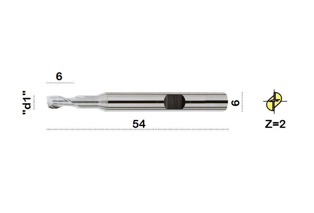 TM-3.2W-0450 Carbide helical end mill Ø4.5 with two cutting edges, center cutting, with cylindrical shank DIN 6535 HB