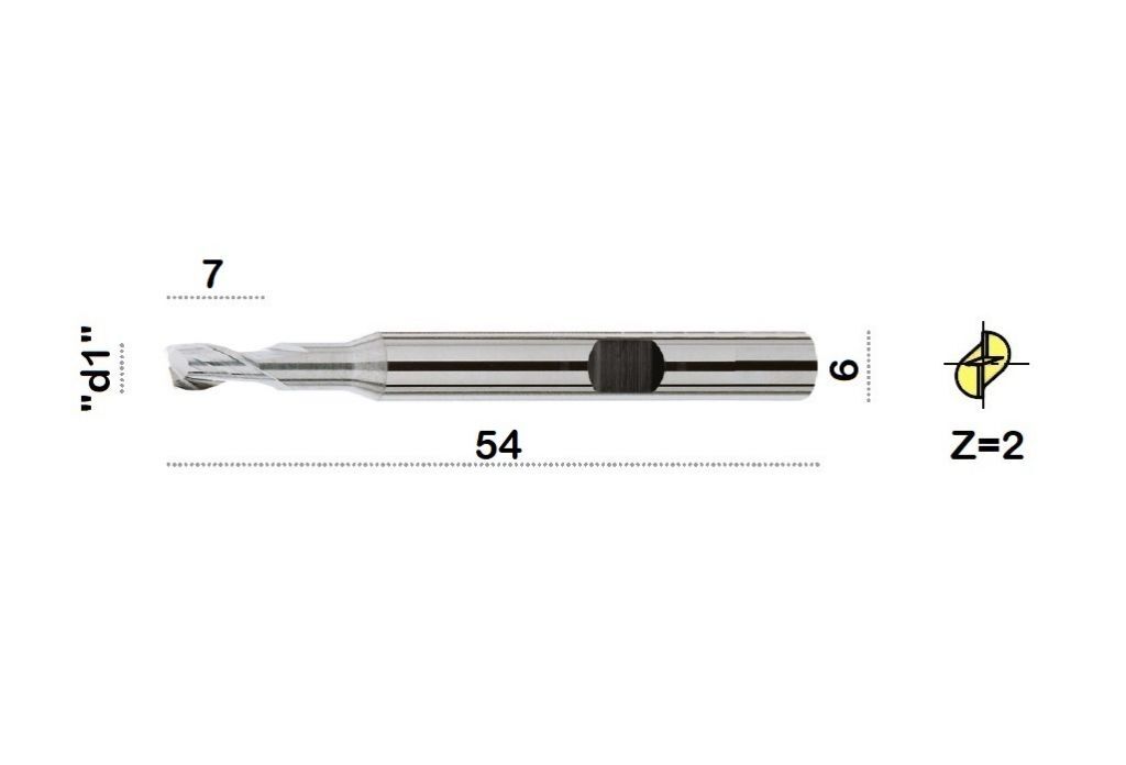 TM-3.2W-0500L Fresa elicoidale in metallo duro Ø5 a due taglienti taglio al centro con gambo cilindrico DIN 6535 HB, rivestita AITiSiN