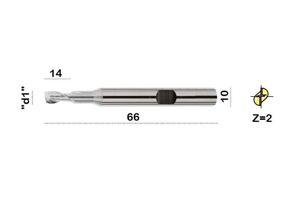TM-3.2W-1000L Carbide helical end mill Ø10 with two cutting edges, center cutting, with cylindrical shank DIN 6535 HB, coated with AITiSiN