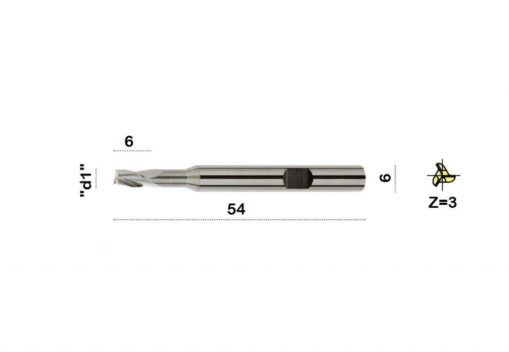 TM-3.3W-0450C Fresa elicoidale in metallo duro Ø4.5 a tre taglienti taglio al centro con gambo cilindrico DIN 6535 HB, rivestita TiCN-B