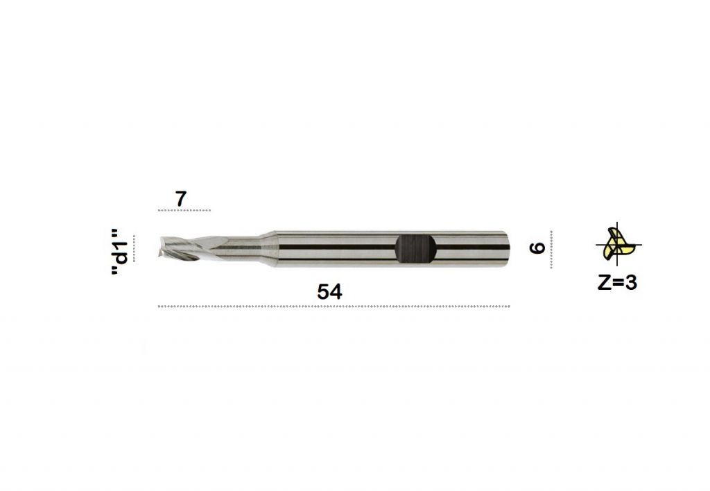 TM-3.3W-0500C Hartmetall-Helixfräser Ø5 mit drei Schneiden, Mittelschneiden, mit zylindrischem Schaft DIN 6535 HB, beschichtet mit TiCN-B