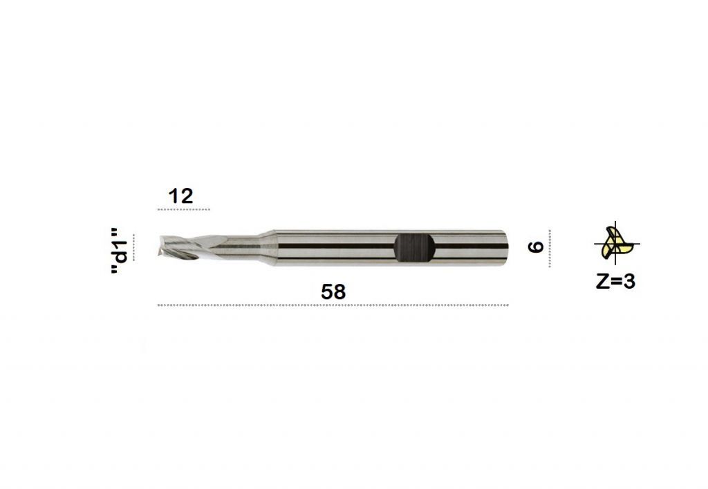 TM-3.3W-0800C Fresa elicoidale in metallo duro Ø8 a tre taglienti taglio al centro con gambo cilindrico DIN 6535 HB, rivestita TiCN-B