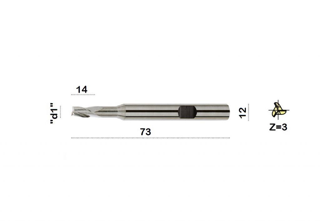 TM-3.3W-1200 Carbide helical end mill Ø12 with three cutting edges, center cutting, with cylindrical shank DIN 6535 HB
