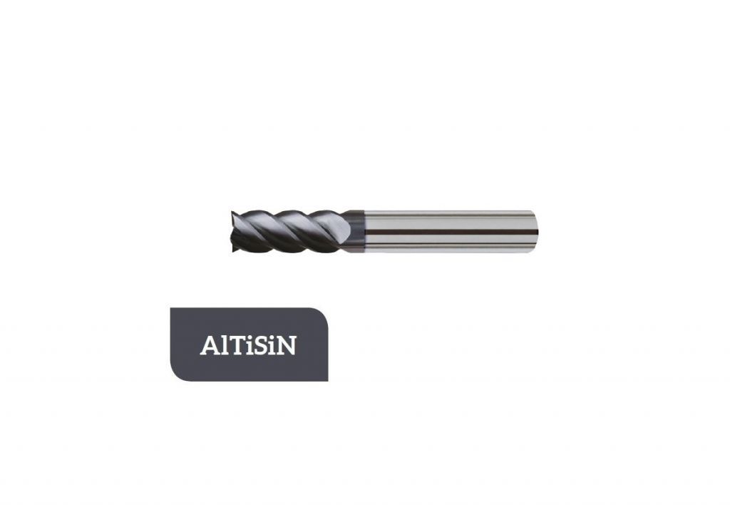 TM-3.445-2000L Carbide helix end mill 45° Ø20 with 4 cutting edges, center cut with cylindrical shank DIN 6527L, coated with AlTiSiN
