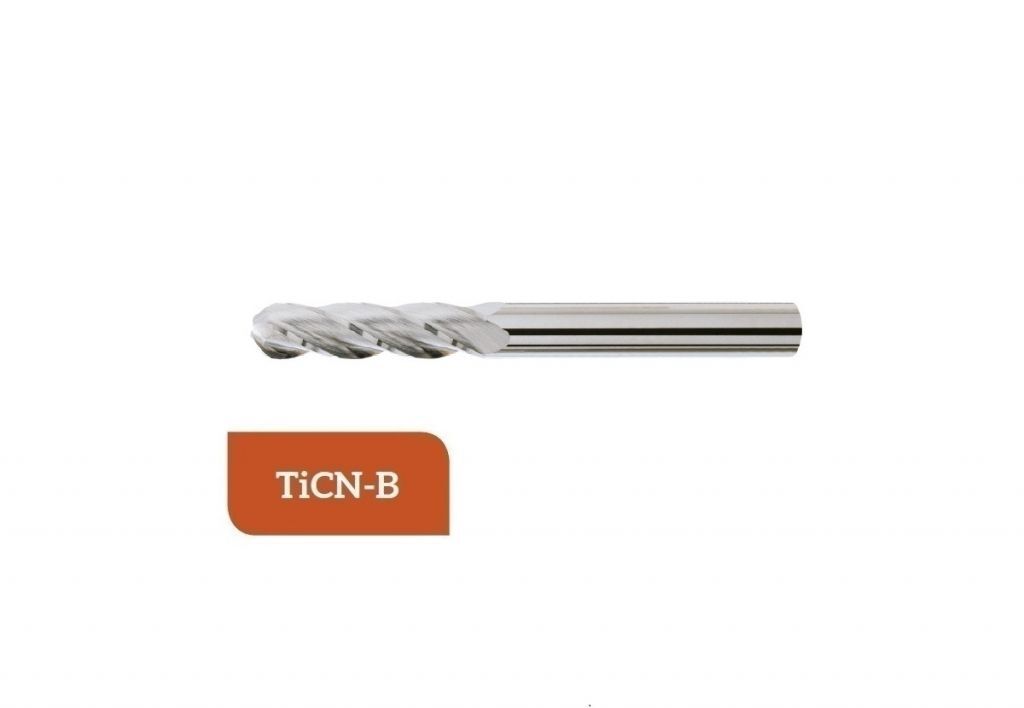 TM-3.4RL-1200C Hartmetall-sphärischer Helixfräser Ø12 mit 4 Schneiden, Mittelschneiden, mit zylindrischem Schaft DIN 6535 HA, beschichtet TiCN-B