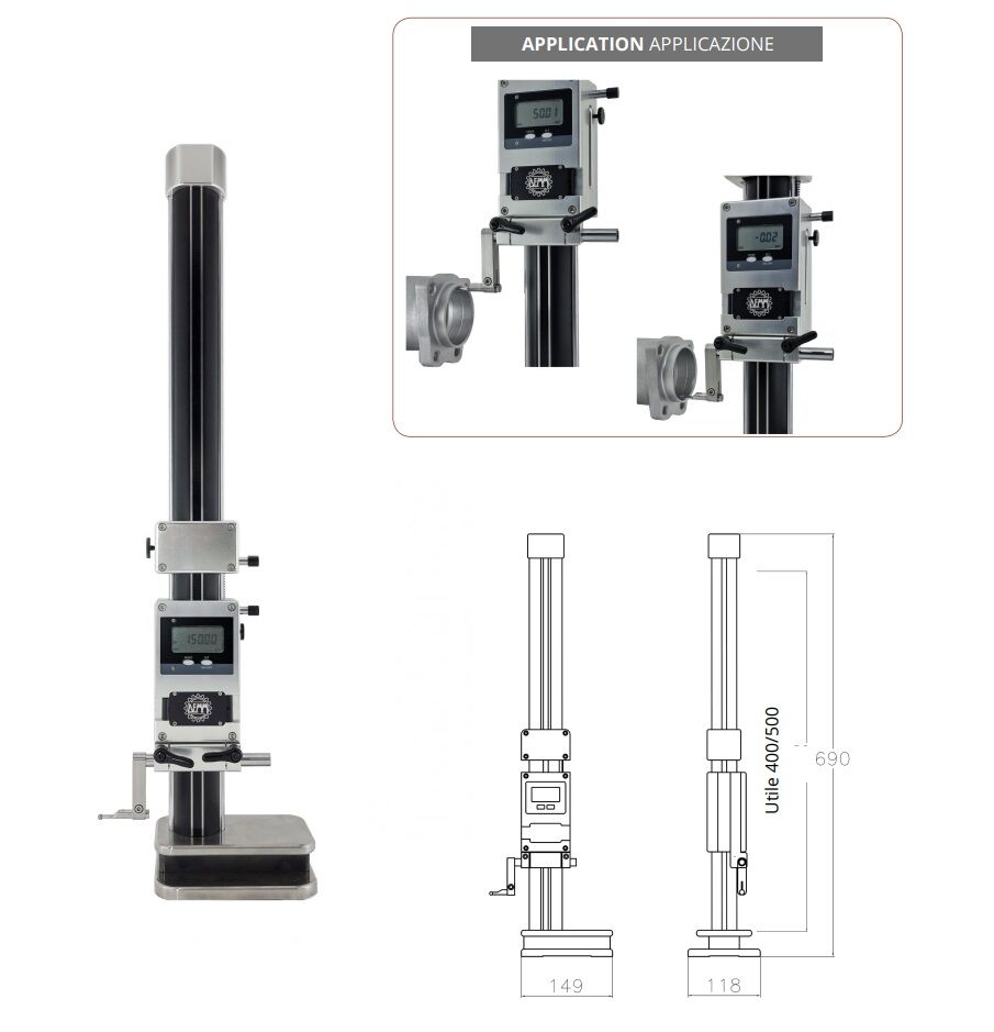 009.692 Digital sliding height gauge measure instrument IDRA DEMM for check heights, IP54, range 400-500mm