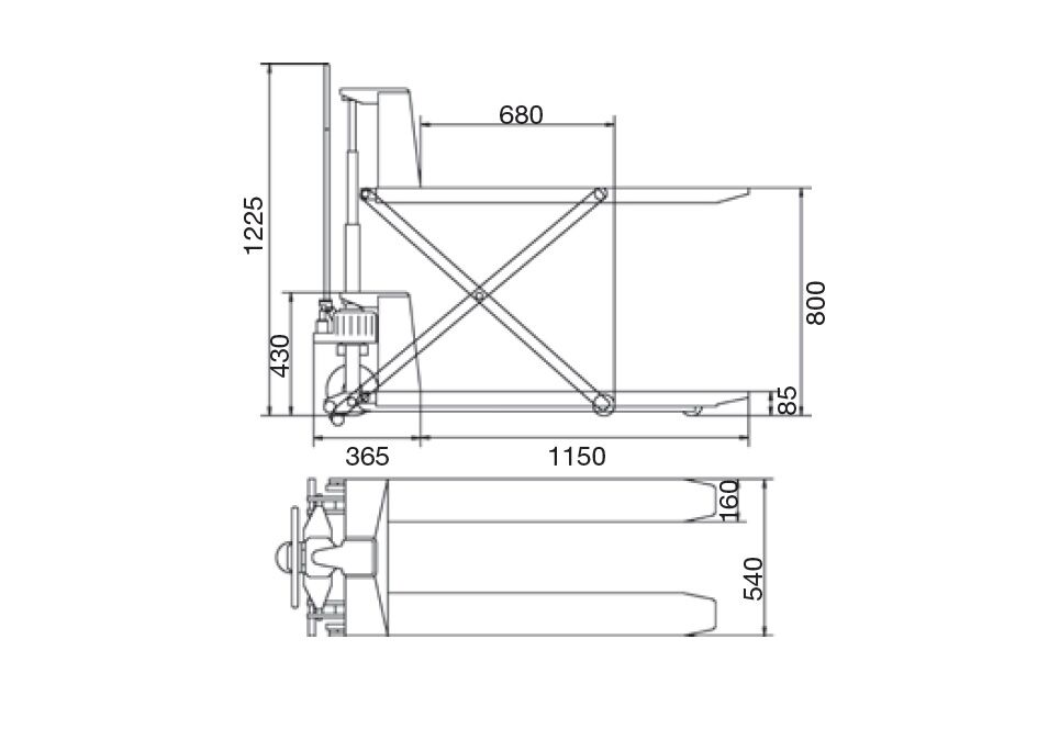 UNICRAFT 6150100 Transpallet a pantografo con sollevamento e discesa tramite dispositivo idraulico, portata 1t, lunghezza forche 1150mm - UNI6150100