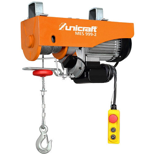 UNICRAFT 6198299 - Mini-Elektroseilwinde Modell MES 999-2 - Hubkraft ohne/mit Umlenkrolle 500/999Kg