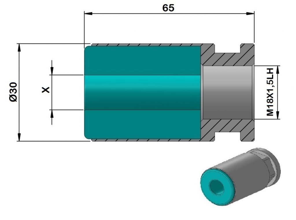 PCCHP30 Plastic bar feed collet for Cucchi Pietro Loader, left thread for PB30 - M18x1.5 LH