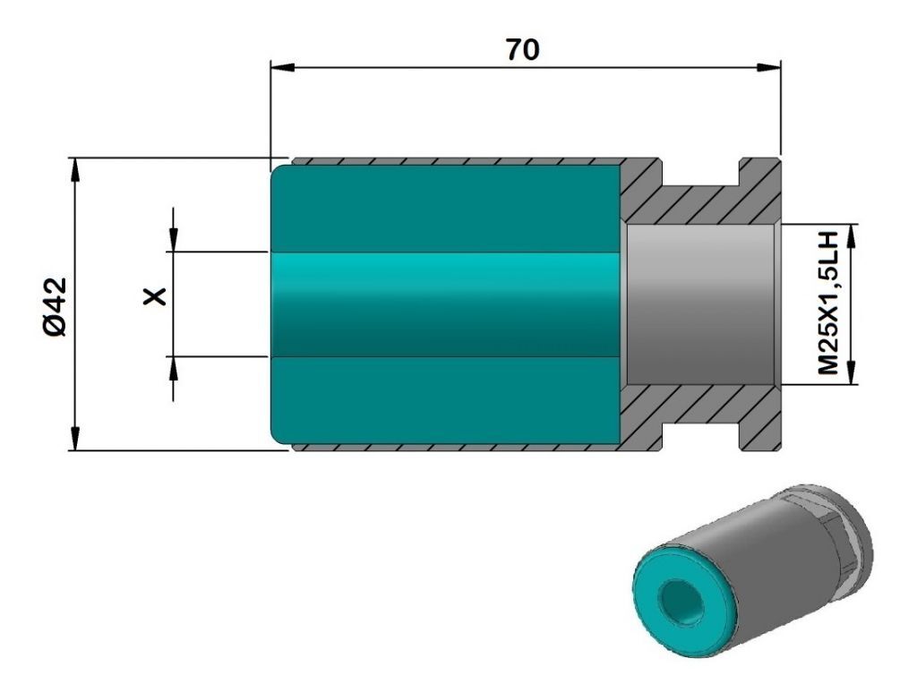 PCCHP42 Plastik Spannhülse für Lademagazine Cucchi Pietro, Gewinde links für PB42 - M25x1.5 LH