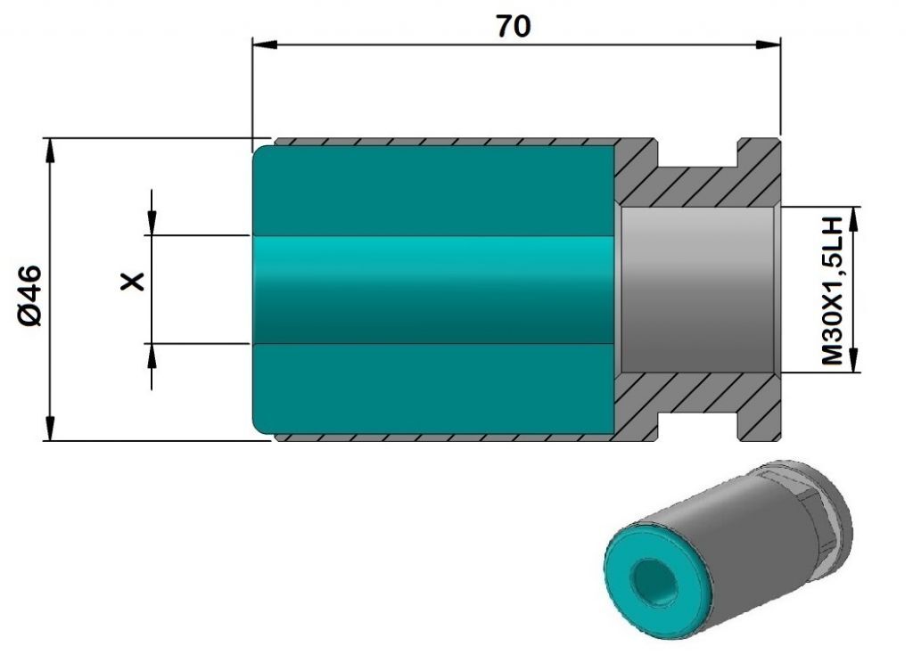 PCCHP46 Plastic bar feed collet for Cucchi Pietro Loader, left thread for PB46 - M30x1.5 LH