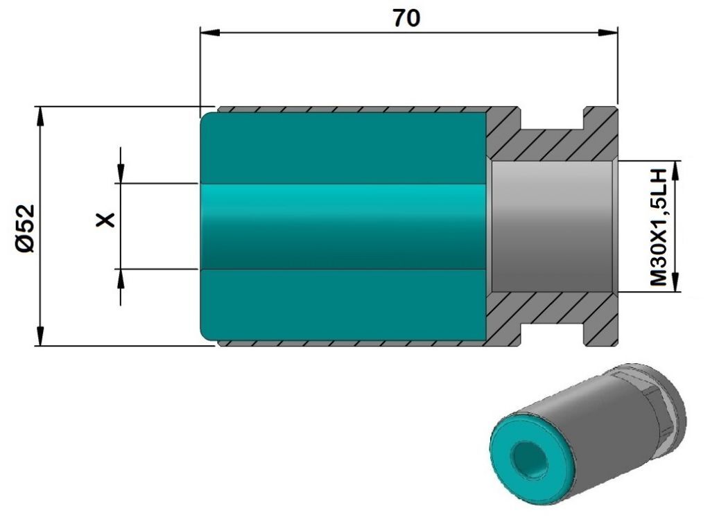 PCCHP52 Plastic bar feed collet for Cucchi Pietro Loader, left thread for PB52 - 30x1.5 LH