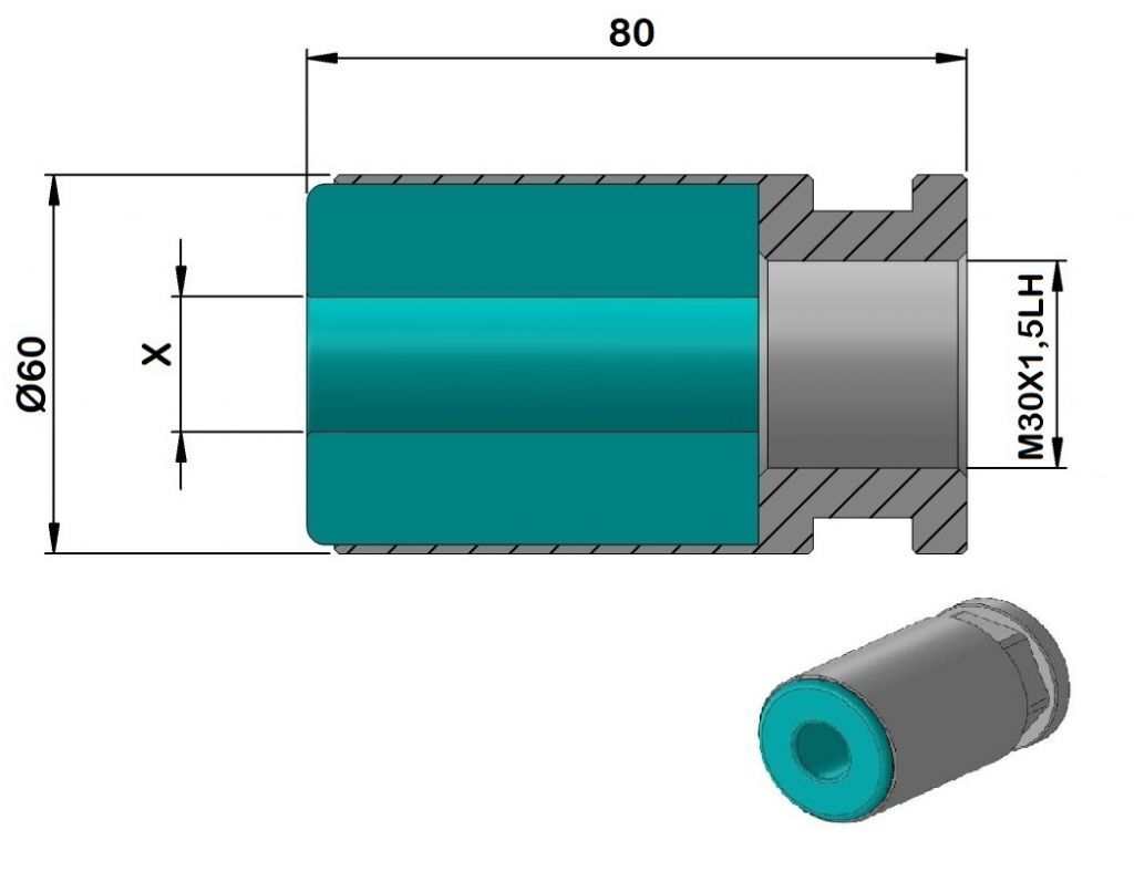 PCCHP60 Pinza Caricatore Cucchi Pietro Filetto sinistro in plastica per PB60 - M30x1.5 SX
