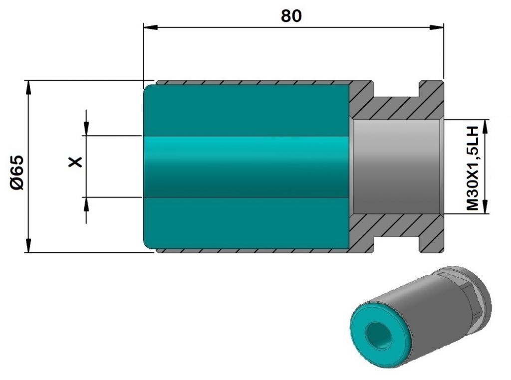 PCCHP65 Plastic bar feed collet for Cucchi Pietro Loader, left thread for PB65 - M30x1.5 LH
