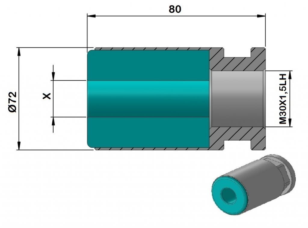 PCCHP72 Kunststoff Spannhuelse RUND und SECHSKANT fuer Stangenlademagazine Cucchi mit Gewinde links M30x1.5mm fuer PB72