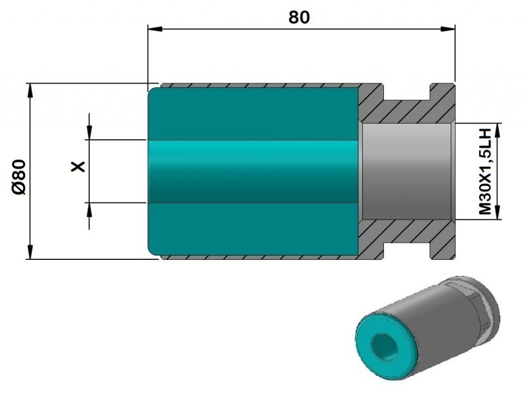 PCCHP80 Plastic bar feed collet for Cucchi Pietro Loader, left thread for PB80 - M30x1.5 LH