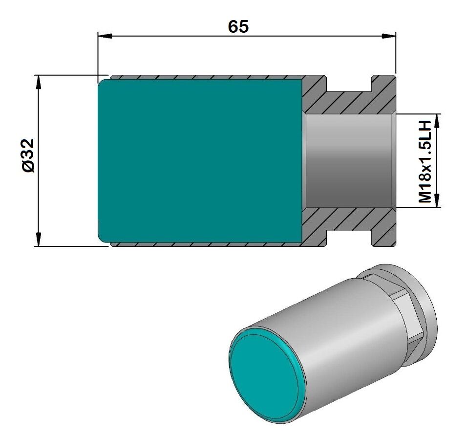 PCCHP32 Plastic bar feed collet for Cucchi Pietro Loader, left thread "FULL" for PB32 - M18x1.5 LH