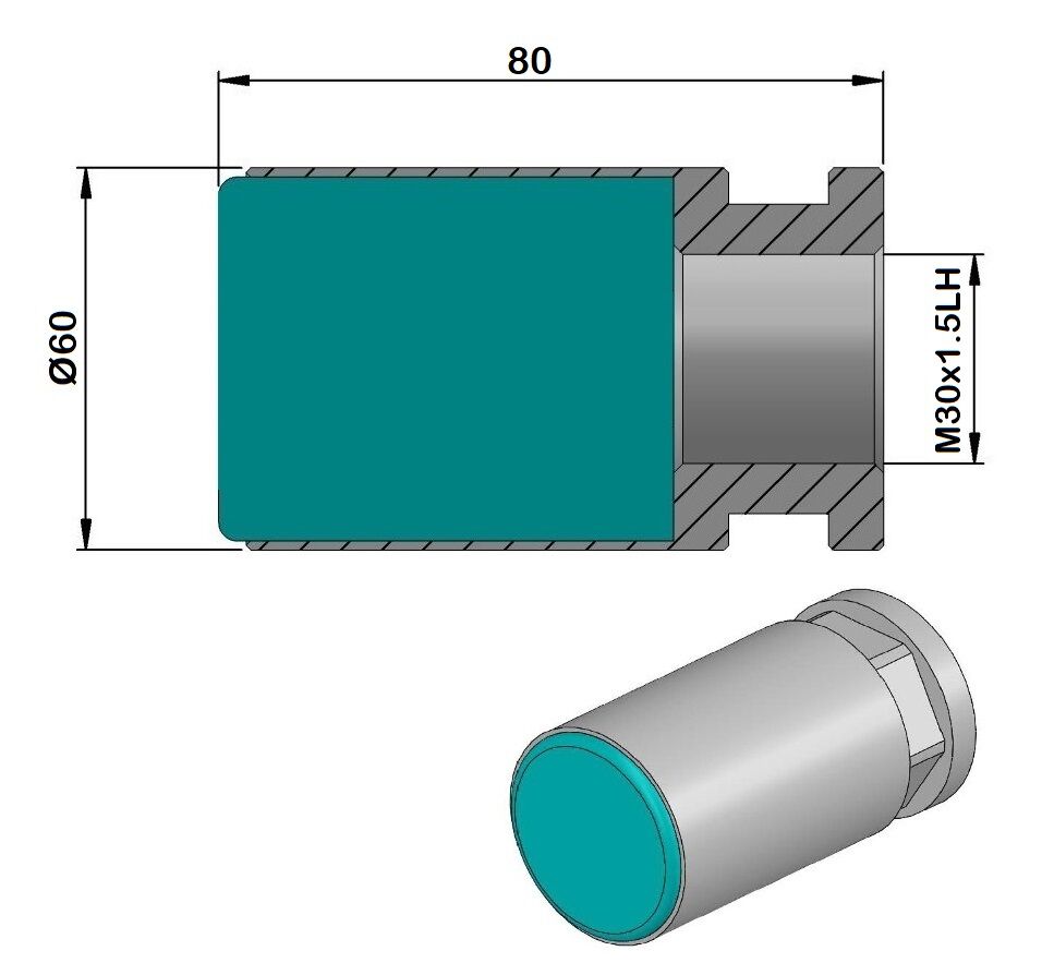 PCCHP60 Plastic bar feed collet for Cucchi Pietro Loader, left thread "FULL" for PB60 - M30x1.5 LH