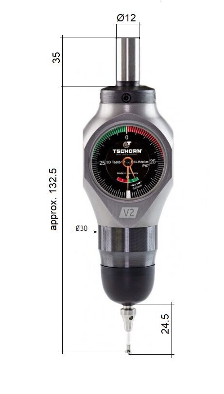 975.701 Centratore Tschorn 3D Slimplus V2 con display analogico nero, impermeabile IP67, attacco gambo dia.12mm, ripetibilità +/- 0,01 mm
