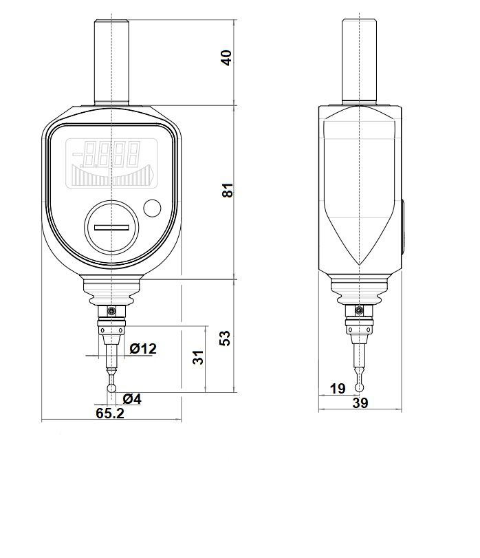 975.901 Centratore digitale 3D modello a comparatore Haff and Schneider, IP 65, Gambo dia.16mm, dimensioni 82x65x39mm, IP65, peso 520g