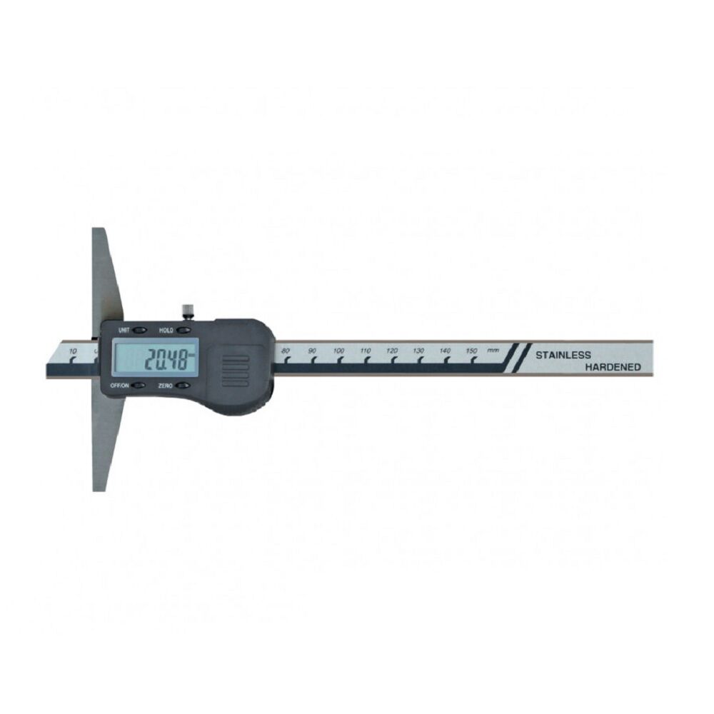 C001.917 Calibri digitale di profondità standard in acciaio inox temprato con risoluzione 0.01mm, ponte 150mm e campo di misura a scelta
