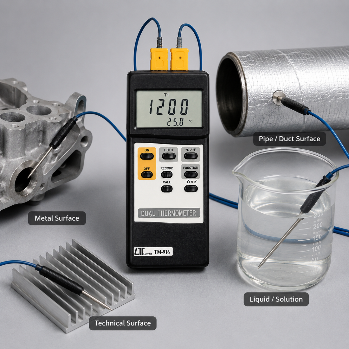 VOGEL 963.916 Termometro a doppio ingresso per sonde K modello TM 916 Lutron- Campo di misura -200°C a 1.370°C