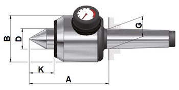 Live centres Röhm CONTROL, mount MT, with pressure display and length compensation as counter-centre for face drivers, body hardened and ground - tip angle 60°