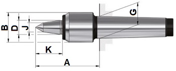 SLIM-HVL Live centres Röhm, mount MT, small casing diameter and with extended centre point, body hardened and ground - tip angle 60°